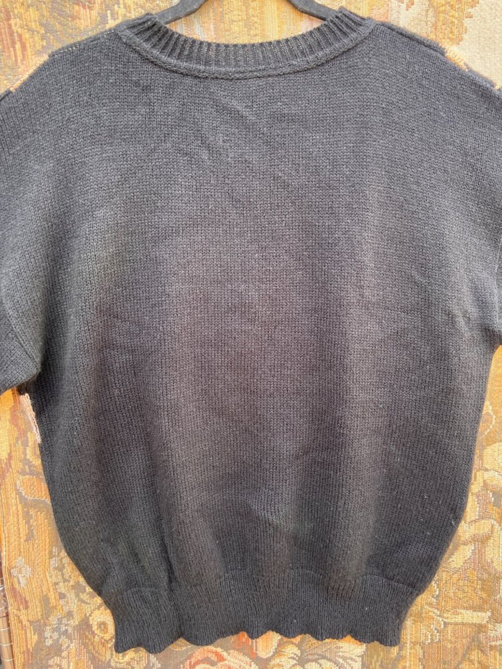 Y2K Madamoiselle Sweater XL Black & Sparkly Gold Baroque Knit VTG 90s Glam Rock - Picture 10 of 10